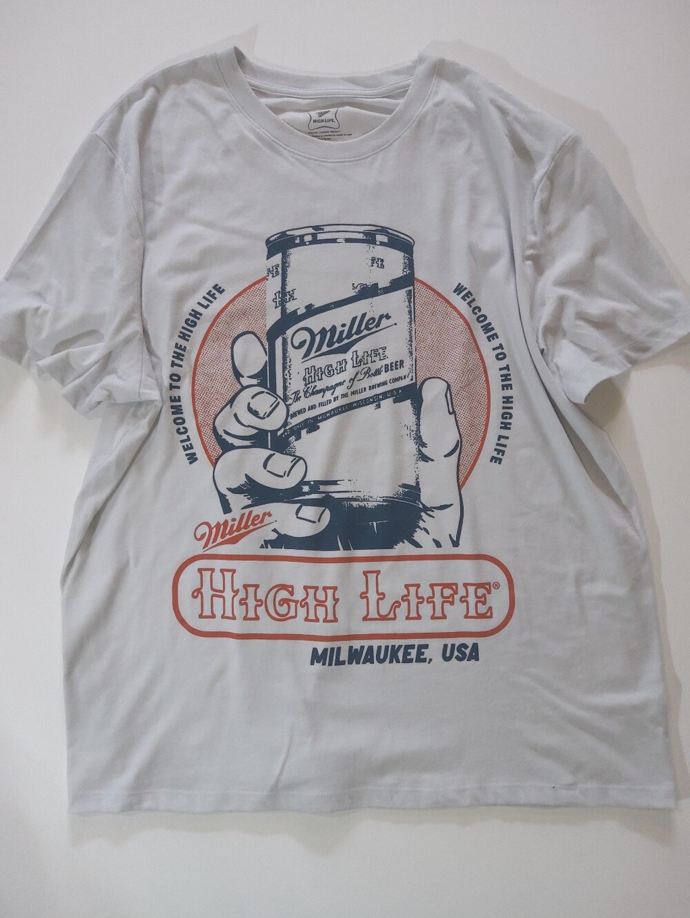 Miller High Life Mad Engine T-Shirt Mens Large Grey Retro Beer Can Graphic Tee